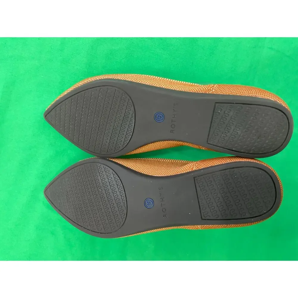 Rothy's The Point ballet flats the "Amber" burnt orange textile Blue Trim 7.5 - Picture 6 of 14